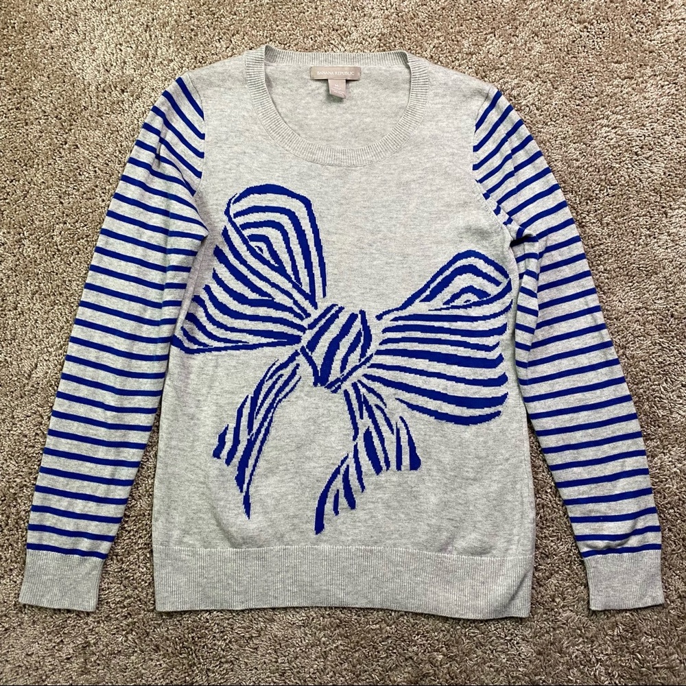 Banana Republic Striped Bow Sweater Blue Gray Part Wool M